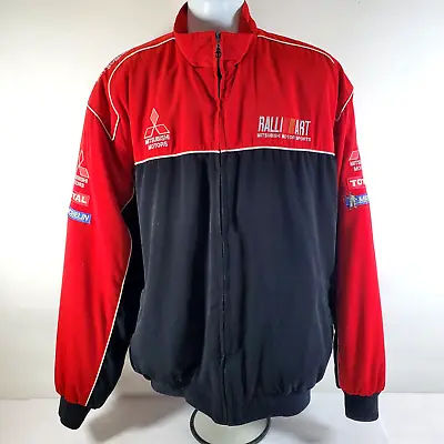 Mitsubishi Racing Ralliart Bomber Jacket Vintage Size XXXL Red Blue Zip Up • $154.99