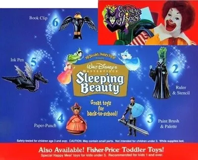 McDonalds 1996 Sleeping Beauty Toys Maleficent Prince Phillip Flora Dragon Raven • $19.99