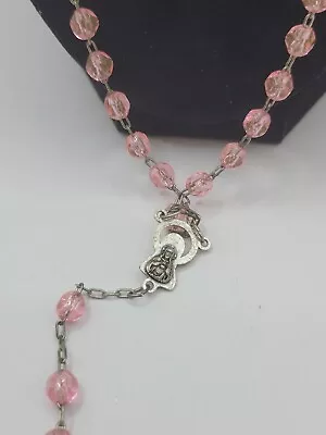 Vintage Italy Faceted Pink Bead Crucifix Rosary Mary Mother Charm • $12