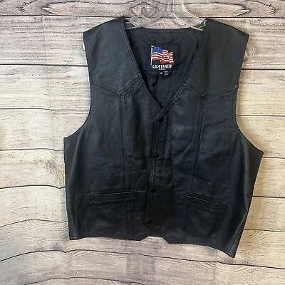 Leather Biker Vest Mens XL Black ARMY Military Motorcycle USA Leather • $55