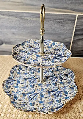 Lefton Blue Paisley Gold Trim 2 Tier Tid-Bit Server NE 1975 (read) • $44