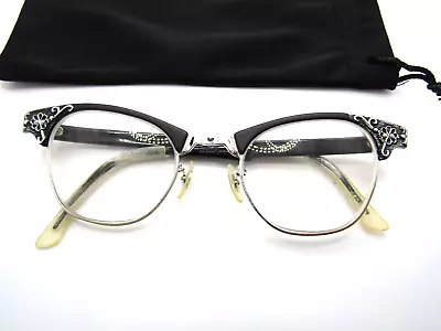 Vintage  Artcraft  Wing Eye Glasses  4 1/4 -5-1/2” Aluminum  Woman’s  Black • $35