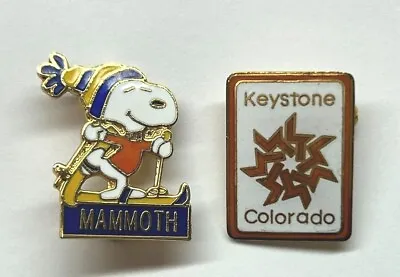 $8.97 • Buy Vintage Lot Of 2 SKI PINS Peanuts Snoopy Mammoth KEYSTONE COLORADO Lapel Hat 
