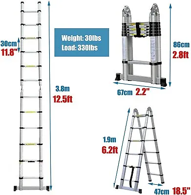 3-20.3FT Portable Heavy Duty Multipurpose Aluminium Telescopic Ladder Extendable • $87.50