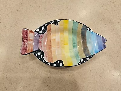 Mackenzie Childs Rainbow Fish Small Dish Ceramic Dessert Salad Accent Plate Bowl • $97.99