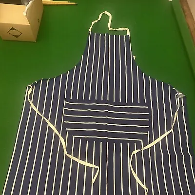 Chef's Apron With Double Pocket - Navy/White Stripe New Cotton • £2