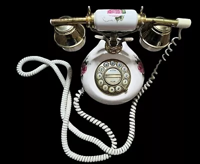 French Style Retro Desktop Rotary Cradle Push Button Telephone  Rose Floral • $49.99