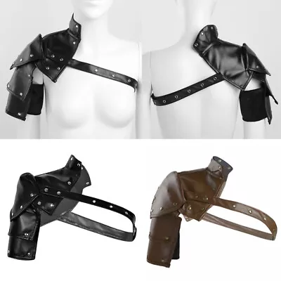 US Gothic Steampunk Men PU Adjustable Metal Rivet Shoulder Armor Arm Strap Belt • $16.99