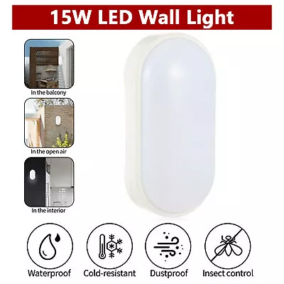 15W LED Wall Lights Waterproof Oval Bulkhead Outdoor Lighting Security Wall Lamp • £7.99