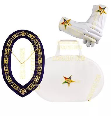 Masonic Oes Logo Chain Collar Case & Oes Chain Colar With Lambskin Gloves • $139.99