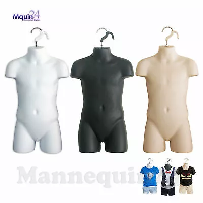 $54.85 • Buy 3 Mannequin Child Torsos Set - Kid Hanging Body Form White Flesh Black 