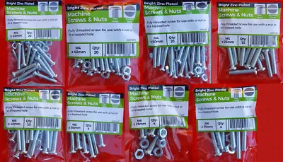 £3.19 • Buy M4 & M5 & M6 Zinc Machine Pan Head Screws / Bolts Slotted With Full Nuts 