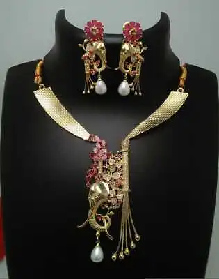 Indian Bollywood Bridal Set Gold Plated Jewelry Earrings Ethnic AD Necklace • $18.99