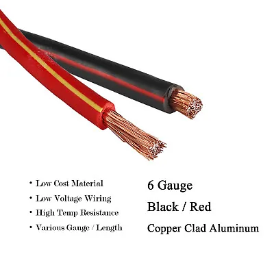 $10.44 • Buy Black Red Power Ground Wire 6 Gauge AWG High Temp Copper Clad Battery Cable Lot
