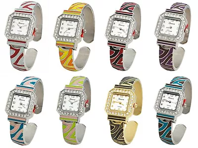 Blekon Collections Women's 25mm Square Case Multicolor Cuff Bangle Watch • $19.99