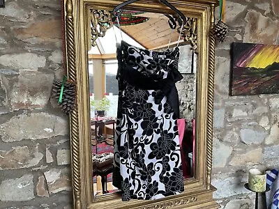 Cotton Club Black & White Floral Evening Dress ~ Black Bow Strapless ~ Uk Size 8 • £8.50