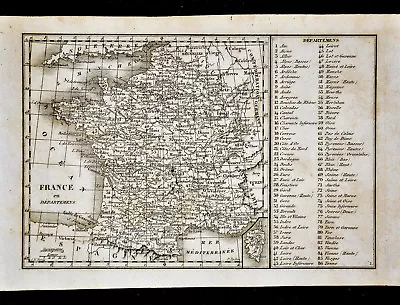 1835 Tardieu Map - France In Departments - Paris Lyon De Tour Marseille Amiens • $9.99