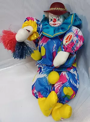 $9.73 • Buy Clown Jester Doll Porcelain Ceramic Face Soft Body 16  Silky Costume Vintage 