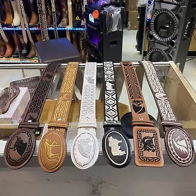 Men’s Embroidered Leather Cowboy Belts. Cinto Piteado Vaquero De Hombre. • $34.99