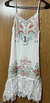 Monoreno Size S-Light Weight Gauze Slip Dress Lace Embroidered Crochet -w/tag • $7.50