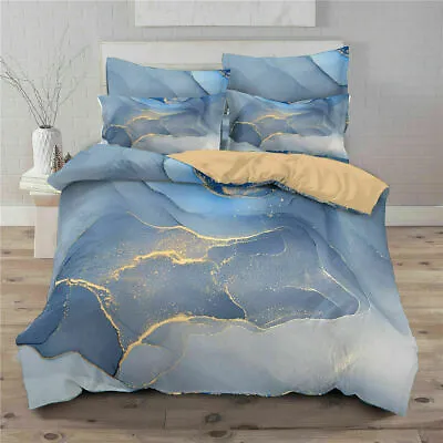 Light Blue Marble Pattern Bedding Set Quilt Cover Double Doona Cover Pillowcase • £30.99