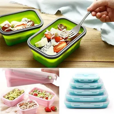 Storage Silicone Food Container Folding Lunchbox Picnic Boxes Collapsible Bowl • £6.41