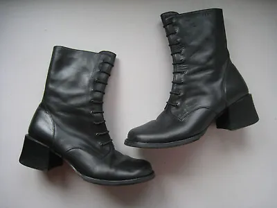 Vtg Hush Puppies Waterproof Leather Boots Size 9M Black Dark Academia Y2k Zip Up • $71.70