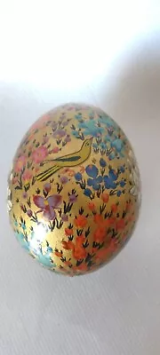 Vintage Wood Lacquer Egg Colorfully Hand Painted Gold Bird Decor Folk Art Easter • $14.90