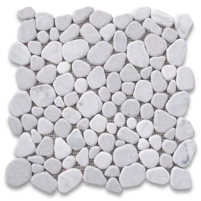 P64T Non Slip Shower Floor Tile Tumbled Carrara Grey Marble Pebble Mosaic • $18.99