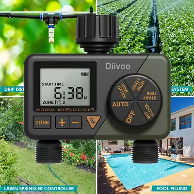 2 Zone Programmable Water Timer Garden Hose Faucet 2 Outlet For Mist Irrigation • $49.99