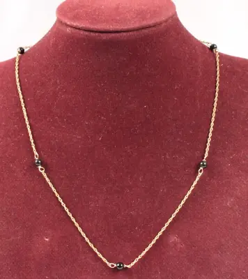 Vintage 16 Inch Choker Necklace Gold Plate And Jet Beads • $8.99