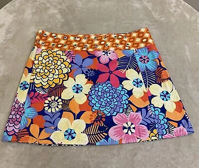 Boho Floral Reversible Cotton Wrap Skirt BUTTON Adjustable Sizing Lg 16-22 • $18