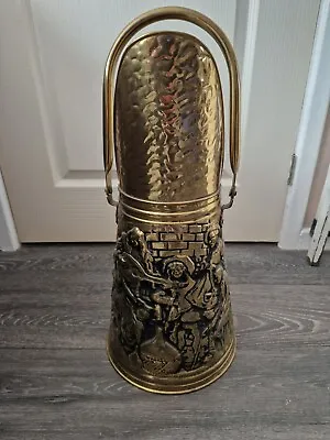 Vintage Embossed Brass Coal Bucket / Scuttle With Handle • £45