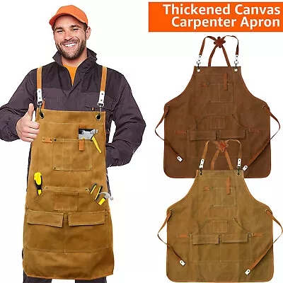 Woodworking Apron With 10 Tool Pockets Heavy Duty Work Apron Waterproof AmduZ • $23.01