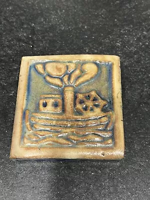 Moravian Pottery Tile Blue Steamboat Design Bucks County • $38.50