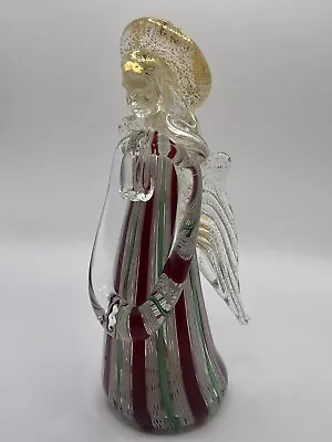 Murano Red/Green/White Ribbon Art Glass Angel With Gold Flecks • $60