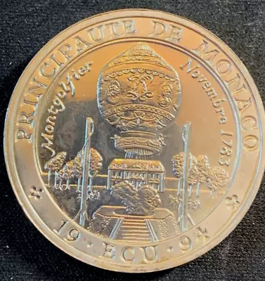 Monaco 1 ECU Pattern Crown-size Coin Montgolfier Brothers Balloon 1994 UNC • $18