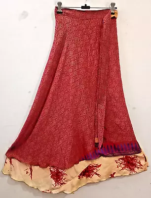 Traditional-Floral Good Yarn Ankle Recycled Silk Sari Wrap Maxi Skirt Boho Skirt • $31.75