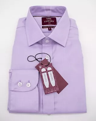 M&S Luxury Slim Fit Shirt In Lilac RRP £45 • £21.99