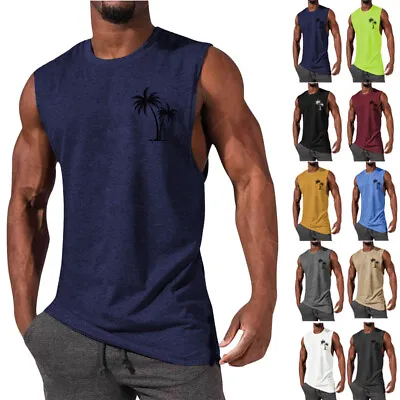 Men Holiday Loose Fit Vest Tops Plus Size Casual Print Tank Blouse T Shirt Tee • £9.49