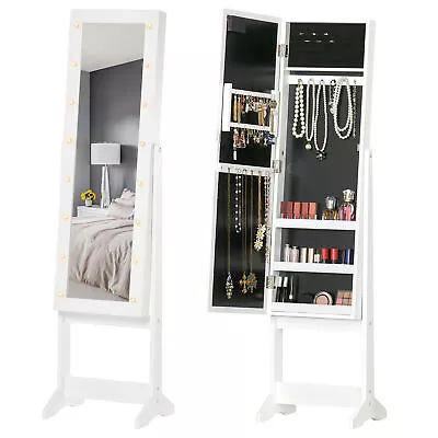 HOMCOM Free Standing LED Mirrored Jewelry Cabinet Armoire Floor Organiser • £57.99