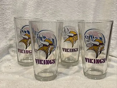 SWEET Set Of 4 Minnesota Vikings Miller Lite Pilsner Beer Pint Glasses NICE!! • $39.99