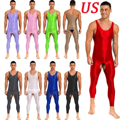 US Mens Glossy Open Crotch Tights Close Jumpsuit Stretchy Bodysuit Nightwear • $12.55