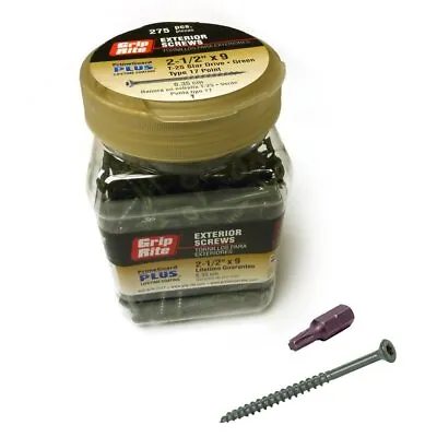 Grip Rite 2-1/2  X  9 Exterior Screws Prime Guard Plus T-25 Green Type 17 Point • $14.81