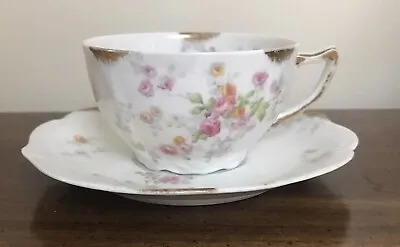C Ahrenfeldt Limoges Pink Roses ~  China Coffee Cup & Sauce Gold Accent ~ EUC    • $12
