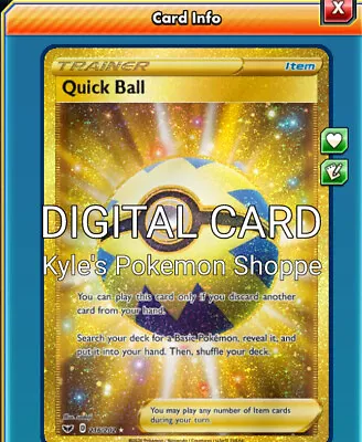 $14.95 • Buy Quick Ball SR SECRET RARE SWSH Pokemon TCG Online PTCGO 216/202 DIGITAL CARD