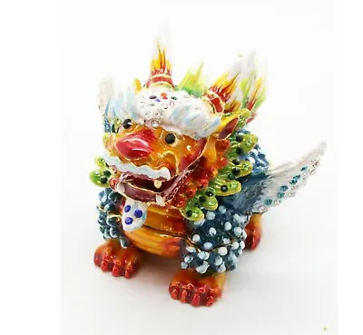 $19.99 • Buy Bejeweled Enameled Animal Trinket Box/Figurine With Rhinestones-Qi Lin Dragon