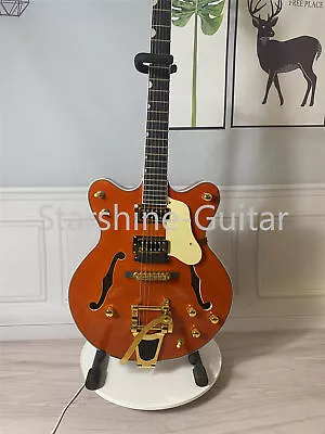 Orange Electric Guitar Hollow Body Jazz Bridge 6 String Gold Hardware In Stock • $340