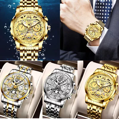 $17.99 • Buy Waterproof Mens Automatic Mechanical Watch Stainless Steel Wristwatch