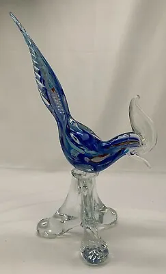 Murano Style Art Glass Pheasant Bird Rooster Blue Teal Figurine Home Decor • $83